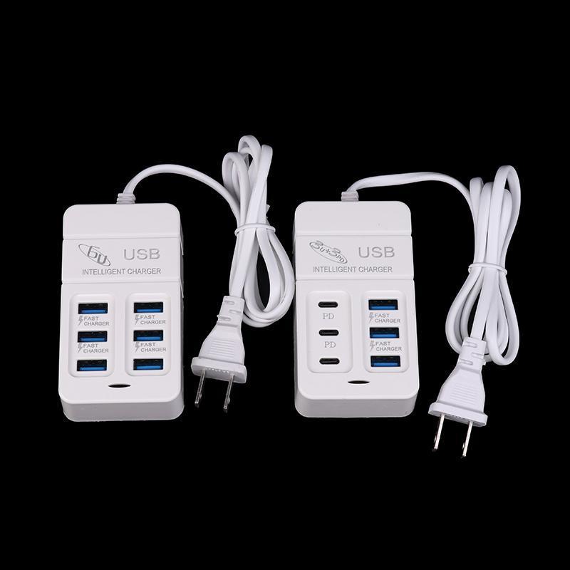 (FTT) 1ชิ้นปลั๊กแบบ US 6พอร์ตชาร์จ USB หลายพอร์ต35W PD Type-C โทรศัพท์มือถือชาร์จเร็วผนังอะแดปเตอร์ฮับ USB ใหม่