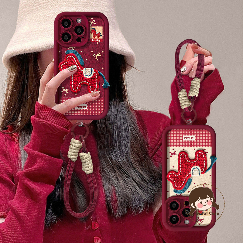 ปีใหม่สีแดง 3D Embroider Pony สําหรับ Vivo Y500 Y400 Pro Y300T Y100T Y97 Y91i Y90 Y89 Y83 Y75S Y52 Y