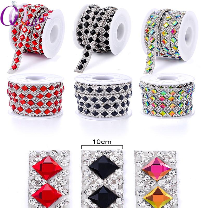 QIAO ขอบประดับคริส탈 rhinestone ขนาด 3 หลา/ม้วน ติดง่าย