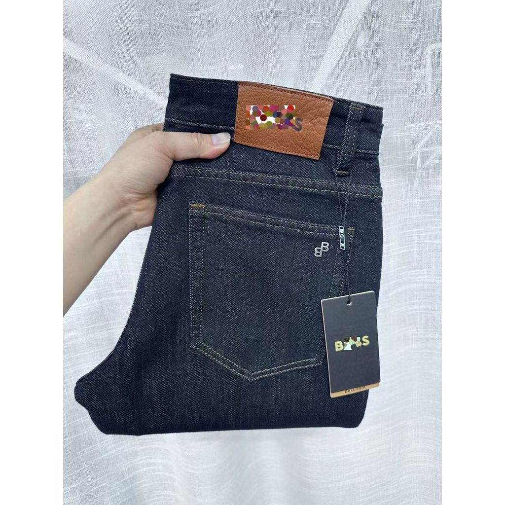 SMM8 BS 25New Autumn Winter Metal Label Jeans for Men, Cotton Fabric, Slim Fit, Straight Leg, Stretc