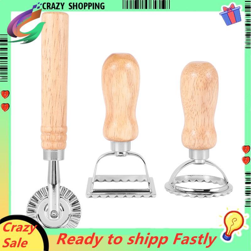 ชุดเครื่องตัดพาสต้า Ravioli 3 ชิ้น, เครื่องทําแสตมป์ Ravioli พร้อมด้ามไม้ Ravioli Maker เครื่องตัดพา