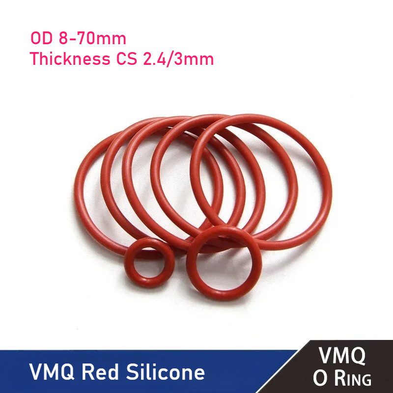 VMQ สีแดงซิลิโคน O-Ring OD 8-70 มม.ความหนา CS 2.4/3 มม.แหวนปิดผนึกเกรดอาหารกันน้ําและฉนวนปะเก็นเครื่