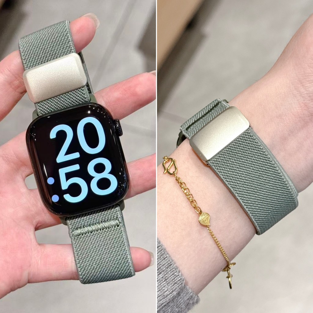 Magnetic Snap สายไนลอนสบายสําหรับ iWatch S11 10 9 8 7 6 5 4 SE3 ULTRA ขนาดเล็กบางสายสํารองสร้อยข้อมือสําหรับ iwatch 49 มม.46 45 44 42 41 40 38 ยืดหยุ่น ราคา ถูกที่สุด ดีลบีเคเค แกลเลอรีภาพที่ 6