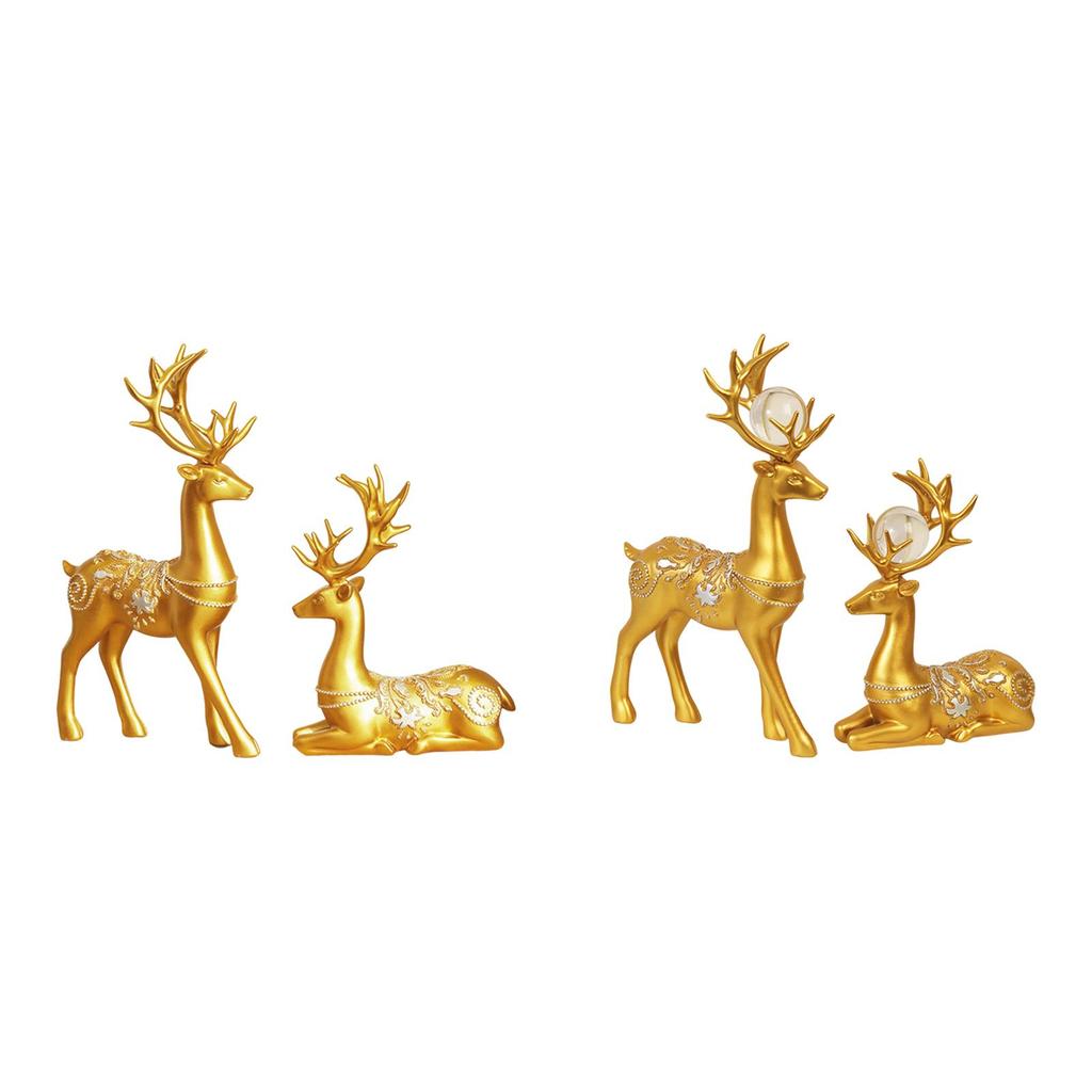 [Lszcx6l] 2 ชิ้น Reindeer Figurine, Art Figurine Lucky Deer Sculpture, Collectable Christmas Reindee