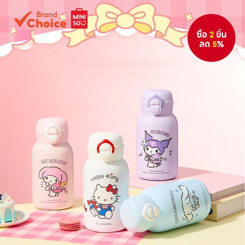 MINISO  sanrio characters series - กระติกน้ําร้อน lesi belly-shaped แบบเก็บอุณหภูมิ & เปิดฝาคู่ & พกพาได้ ลาย my melody & hello kitty ขนาด 17ซม. x 8ซม. x 8ซม.