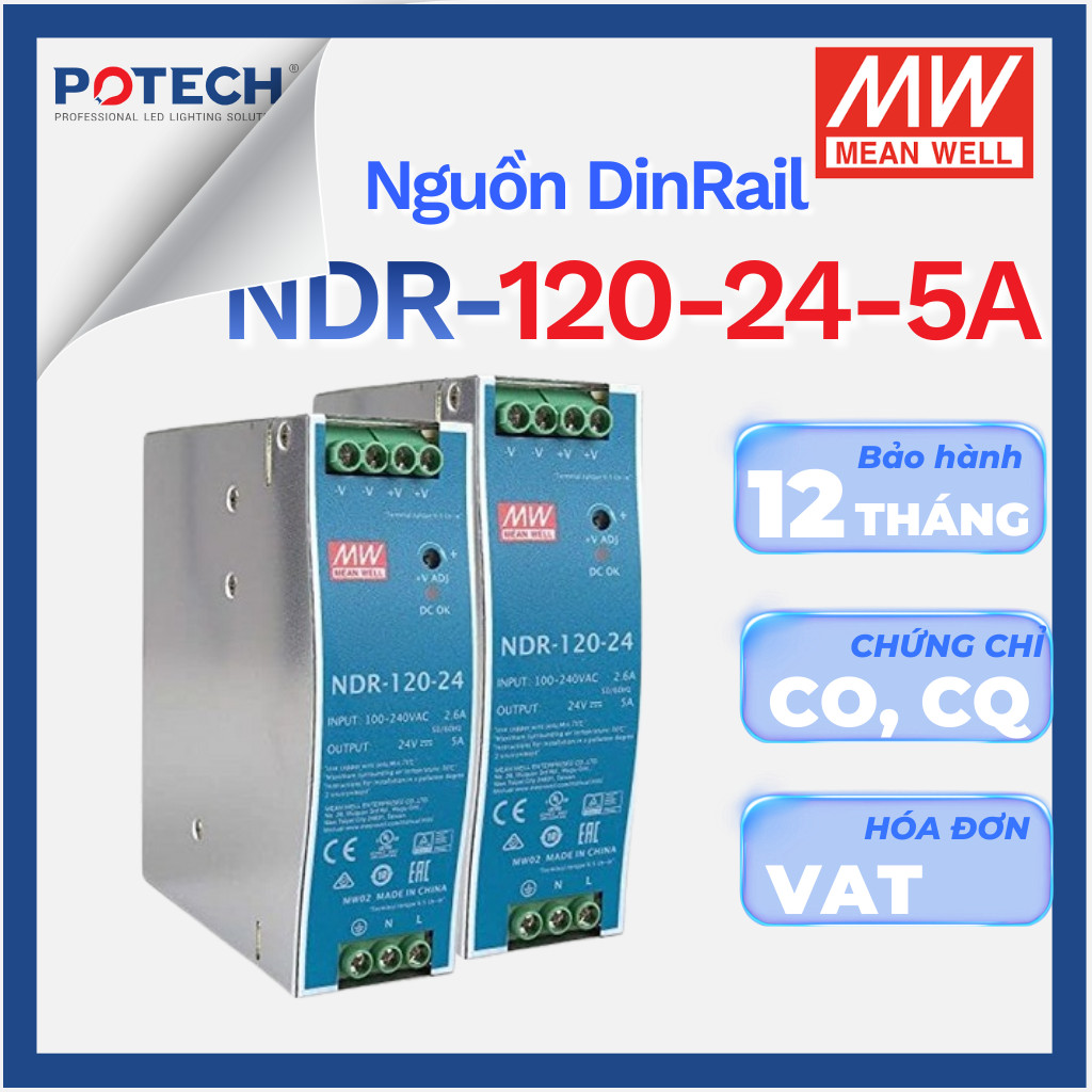 แหล่งจ่ายไฟแท้ MEANWELL NDR-120-12, NDR-120-24, NDR-120-48, แหล่งจ่ายไฟราง Mean Well DIN