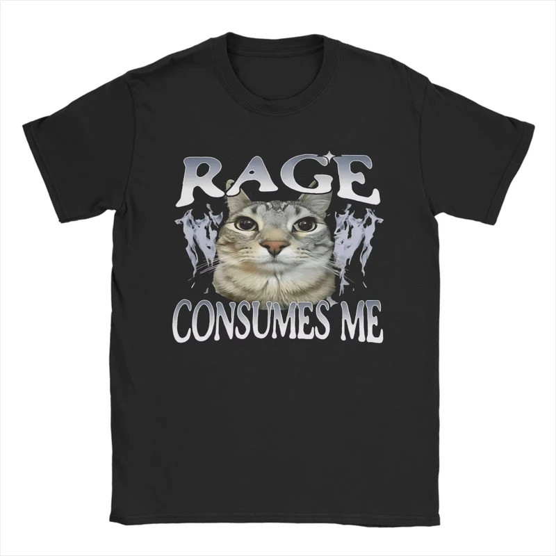 Streetwear T Shirts  Rage Consumes Me Cat Leisure T Shirts Cotton Tshirt for Men Women Y2K Retro Che