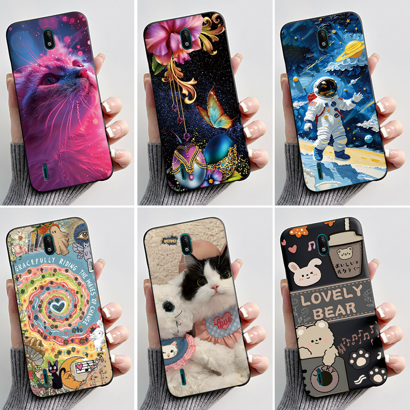 ปลอกสําหรับ Nokia C2 กรณีความงามแฟชั่นแมวน่ารักซิลิโคนสีดํา TPU ฝาหลังสําหรับ Nokia C2 C 2 NokiaC2 กันกระแทกเคสโทรศัพท์