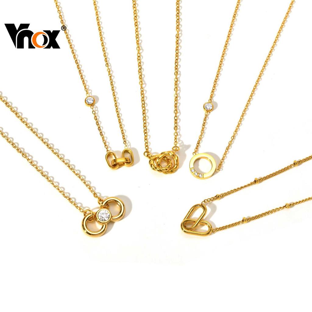 Vnox Zircon สร้อยคอมุกเรขาคณิต เคลือบเงินทอง พอดีสำหรับงานปาร์ตี้และโอกาสพิเศษ