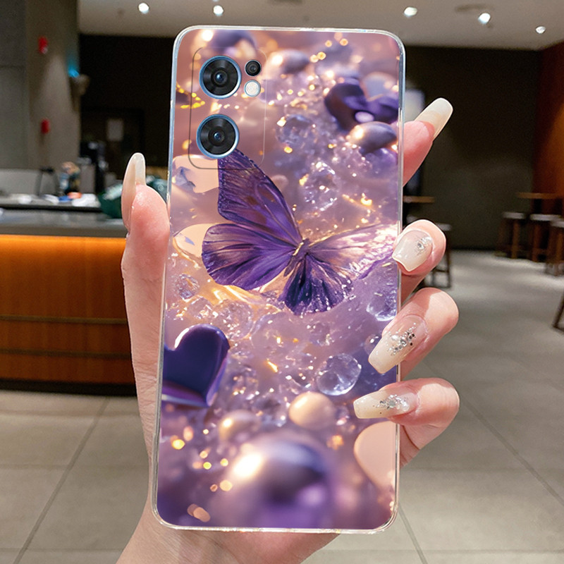 สําหรับ OPPO Reno 7 5G แฟชั่นผีเสื้อดอกไม้ Clear Soft TPU Jelly ปกหลังสําหรับ OPPO ค้นหา X5 Lite / Reno7 5G CPH2371 เคสโทรศัพท์ - รูปที่ 3