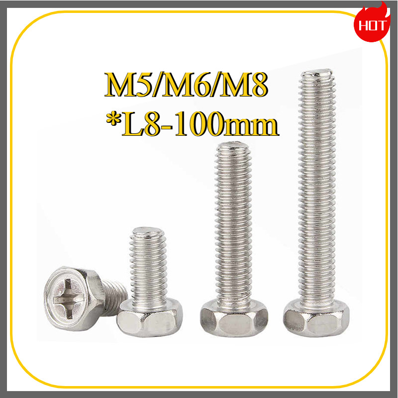 น็อต สกรู หัวหกเหลี่ยม ฝังแฉก สแตนเลส 304 เกลียวมิล หยาบ M5/M6/M8 * L8-100 มม.JFDP001-5