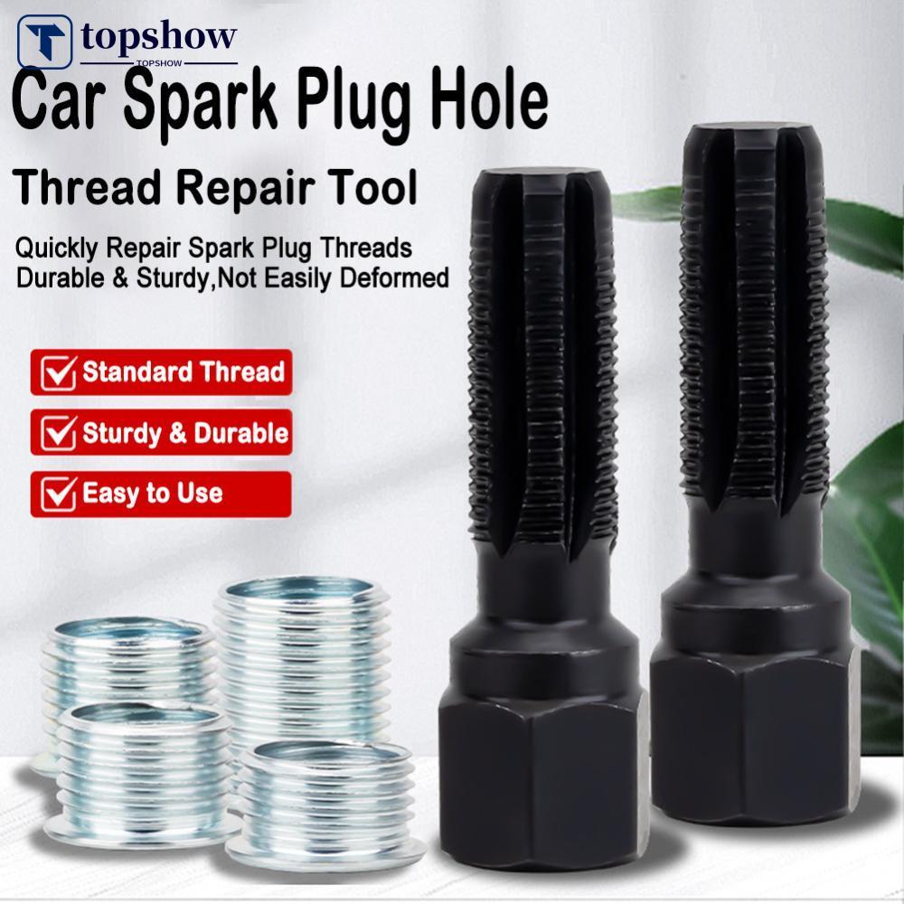 TOPSHOW 14 มม.รถ Spark Plug Hole ด้ายซ่อมเครื่องมือ Thread Tap & Restorer สําหรับเสียหาย Spark Plug 