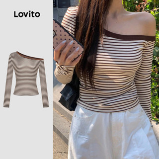 Lovito  เสื้อยืดลําลองลายไม่สมมาตรสําหรับผู้หญิง L173AD017