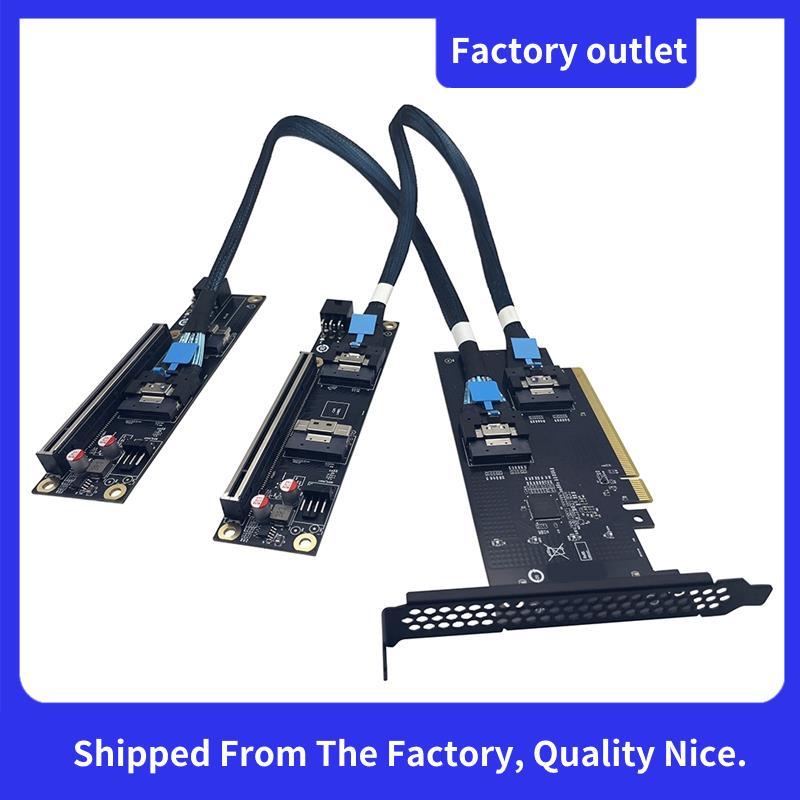 SlimSAS 2 พอร์ต 8i X2 ถึง PCIe5.0 X16 สล็อตอะแดปเตอร์การ์ดชุดสําหรับ SFF8654 Riser GEN5 กราฟิกการ์ด GPU 6 พิน
