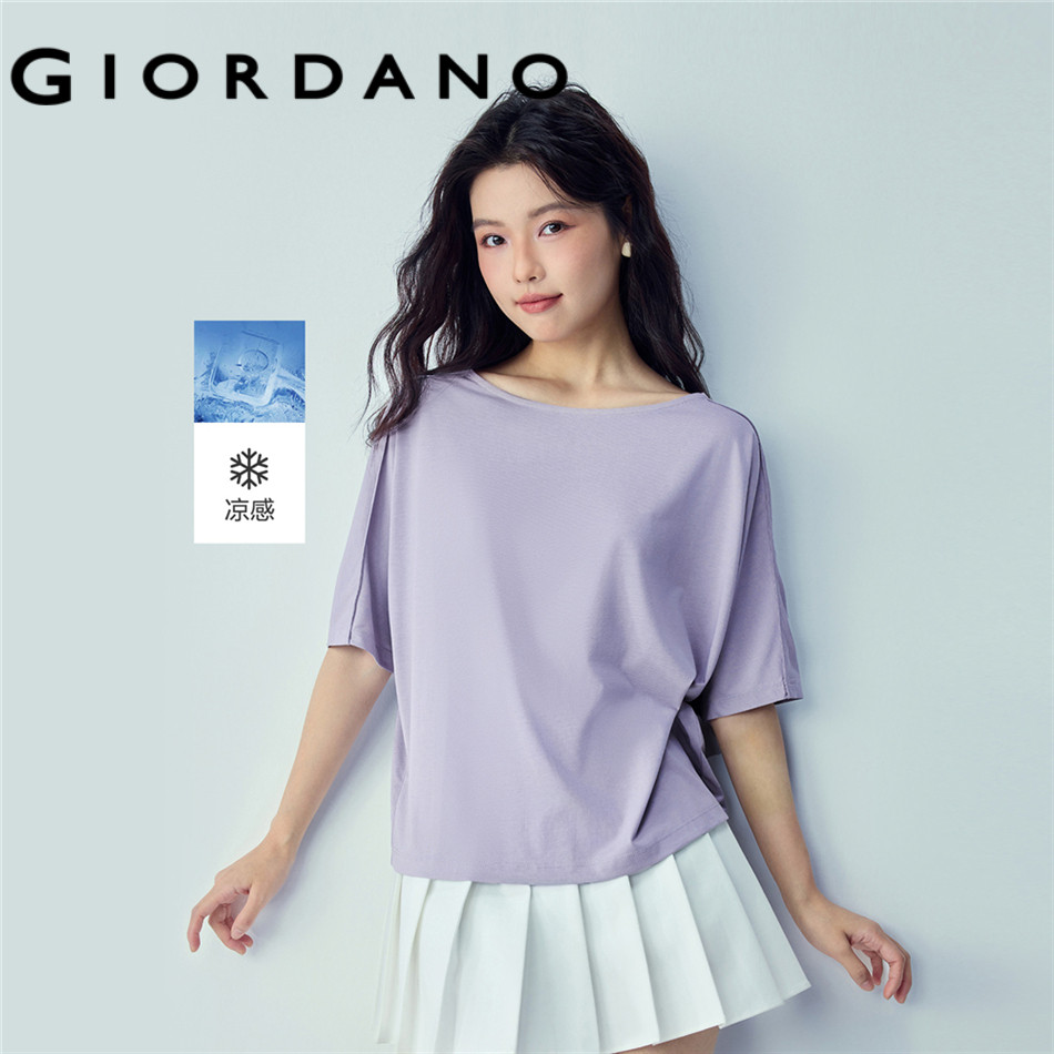 GIORDANO WOMEN Cooling anti-bacterial lace trim 3/4 sleeve tee 05326385
