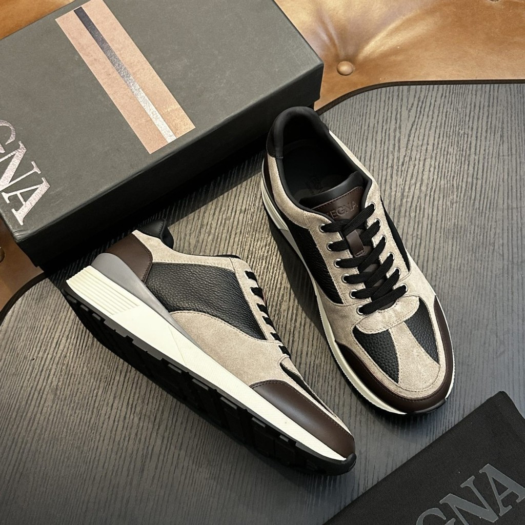 ZEGNA รองเท้าผ้าใบส้นเตี้ยหนังผู้ชาย