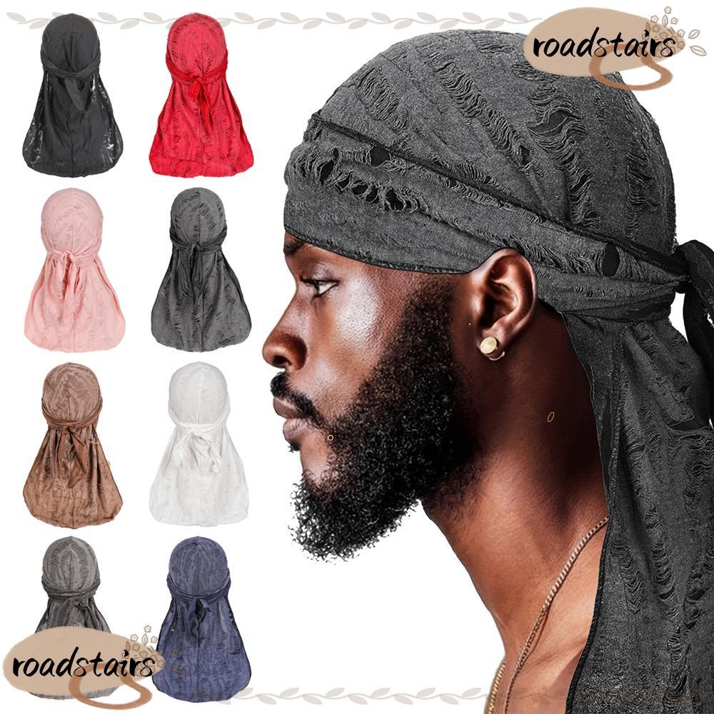 หมวกคาดศีรษะ ROADSTAIRS, ผ้าโพกหัวฮิปฮอปหางยาววินเทจ, หมวกโจรสลัดผ้าฝ้าย Durag แบบสบาย ๆ