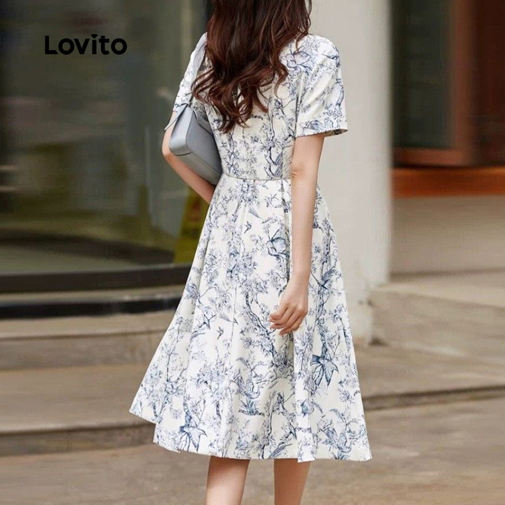 Lovito ชุดเดรสลําลองลายกระดุมชุดเดรสหลากสีฤดูใบไม้ผลิ/ฤดูร้อนสําหรับผู้หญิง L135ED364 - รูปที่ 2