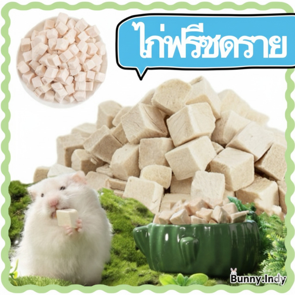 Bunny.indy ขนมฟรีซดรายแมว แฮมเตอร์ ชูการ์ไกรเดอร์ สุนัข เต่า ไม่เติมเกลือและสารปรุงแต่ง เนื้อสัตว์100% อกไก่