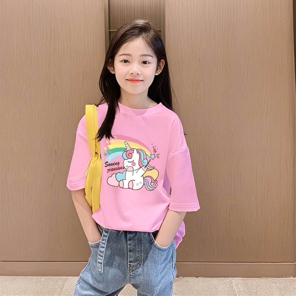 Yout-children เสื้อเด็ก ของเด็ก เสื้อคอกลม cotton ลายพิมพ์ทันสมัย 'AWING Unicorn' สบายและนุ่ม ระบายอ