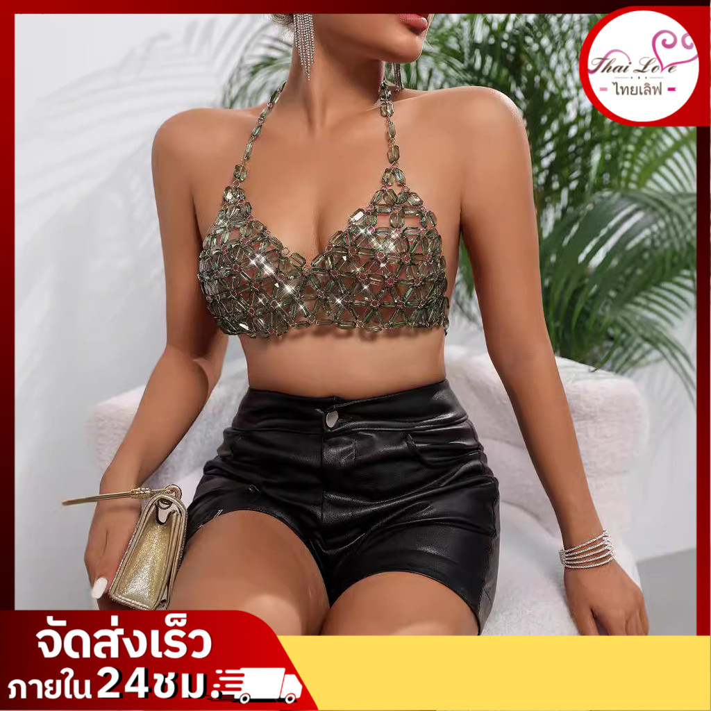 เสื้อชั้นในประดับคริสตัลเซ็กซี่ โชว์หลัง เชือกคล้องคอ ส่งจากไทย รุ่น 23144