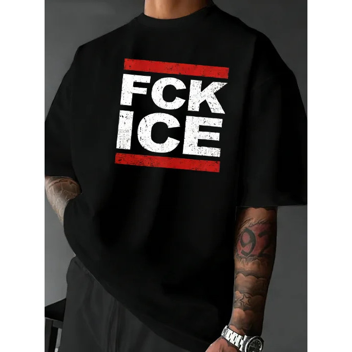 เสื้อยืดคอตตอนพิมพ์ลาย FCK ICE รุ่นใหม่สำหรับผู้ชายและผู้หญิง สไตล์เรโทร แขนสั้น คอกลม สำหรับฤดูใบไม