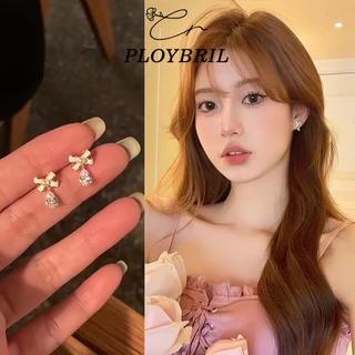 COD-ในไทย💖หรูหรา Bowknot Zircon Pearl Stud ต ่ างหูสําหรับผู ้ หญิง ไม่ทําให้แพ้ง่าย สแตนเลส องประดับอุปกรณPLOYBRIL E046