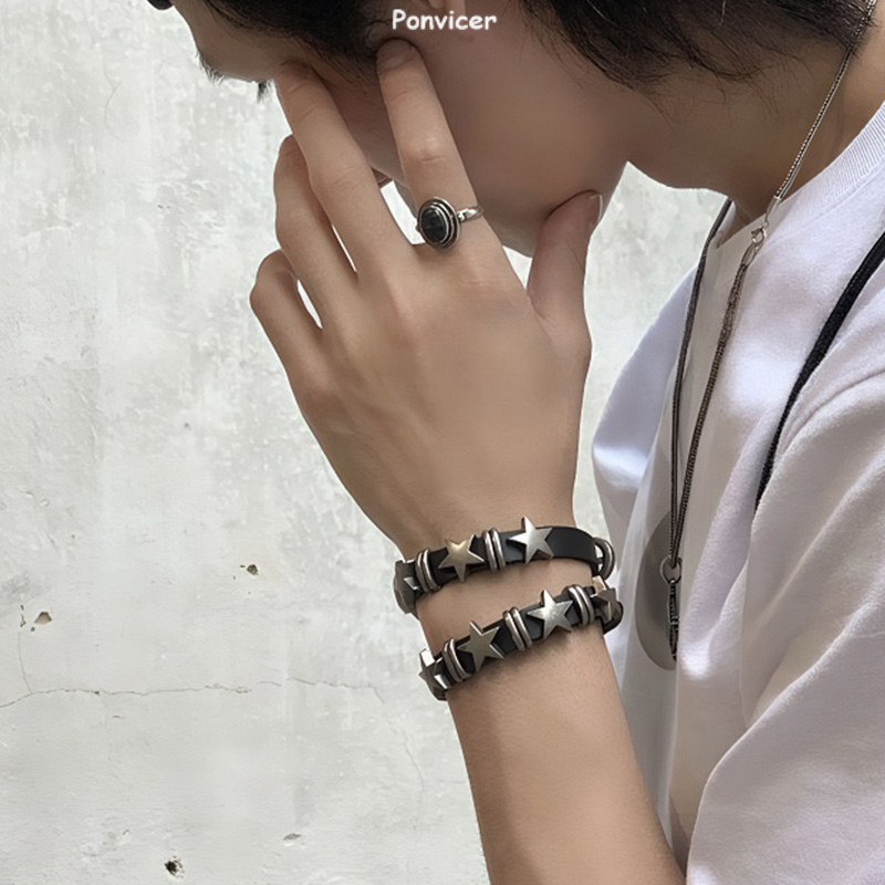 [COD]🌸กำไลข้อมือสไตล์พังก์โกธิคเรโทร ลายดาว ดีไซน์เก๋ไม่ซ้ำ ใส่ได้ทั้งชายหญิง เหมาะเป็นของขวัญคู่รัก