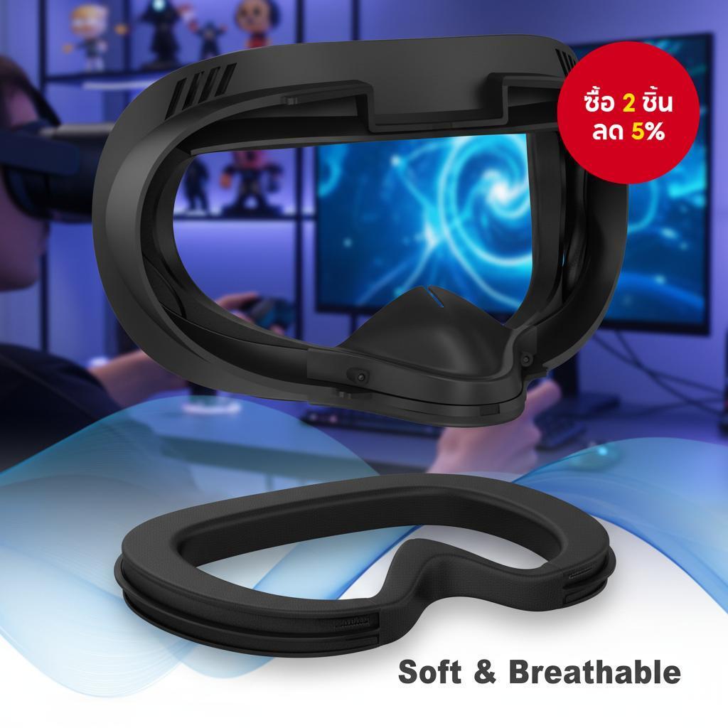 แผ่นรองหน้า VR 1 ชิ้น & ฝาครอบใบหน้าสําหรับ Oculus Quest 2, แผ่นโฟม PU กันเหงื่อ - อุปกรณ์เสริม Meta Quest 2