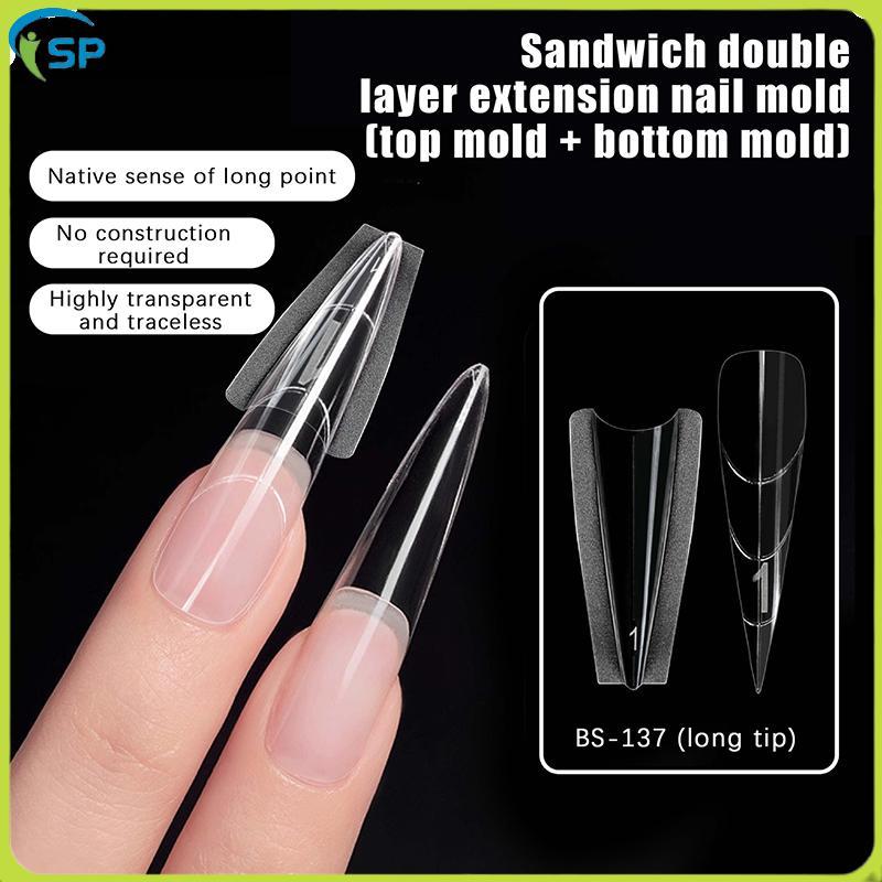 # แฟชั่น TH # แซนวิช Dual Nail Forms 240pcs 15size Extensions-Dual Forms Coffin Almond Nail Forms To