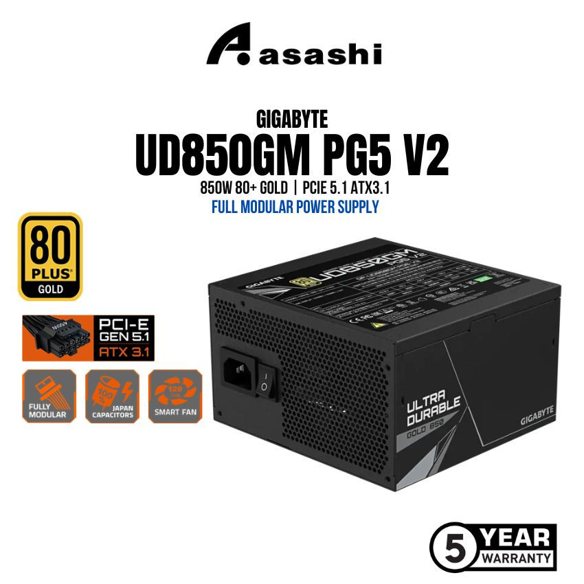Gigabyte UD850GM PG5 V2 850W 80 + ทอง, PCIE 5.1 ATX3.1 แหล่งจ่ายไฟแบบโมดูลาร์เต็มรูปแบบ