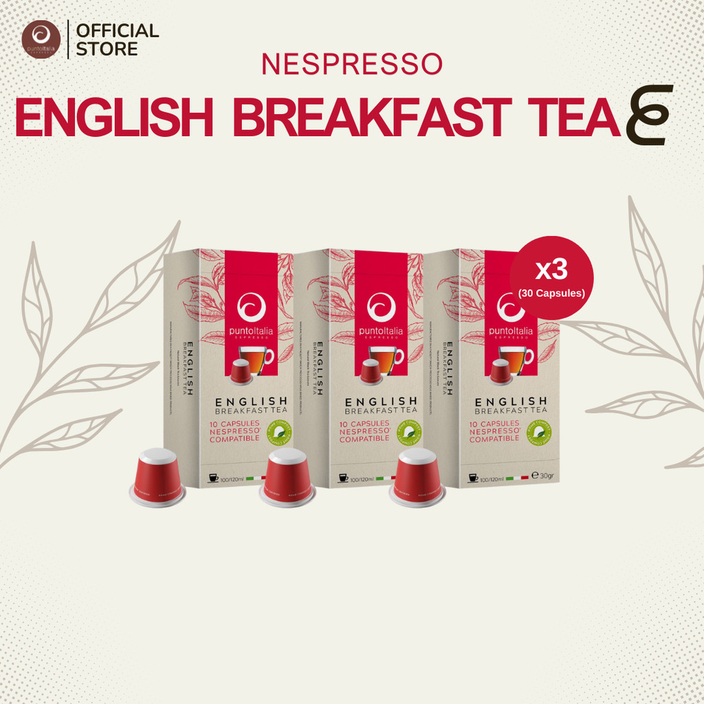 (เซ็ต 3 กล่อง x10 แคปซูล) ชาแคปซูล ENGLISH BREAKFAST TEA สำหรับเครื่อง Nespresso® (PUNTO ITALIA ESPRESSO BRAND)