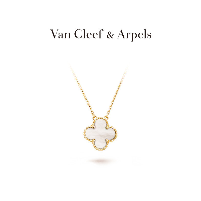 [กล่องบรรจุภัณฑ์พร้อมสต็อก] Atsuba Lucky Alhambra Series Yellow K Gold White K Gold White Mother-of-Pearl Necklace