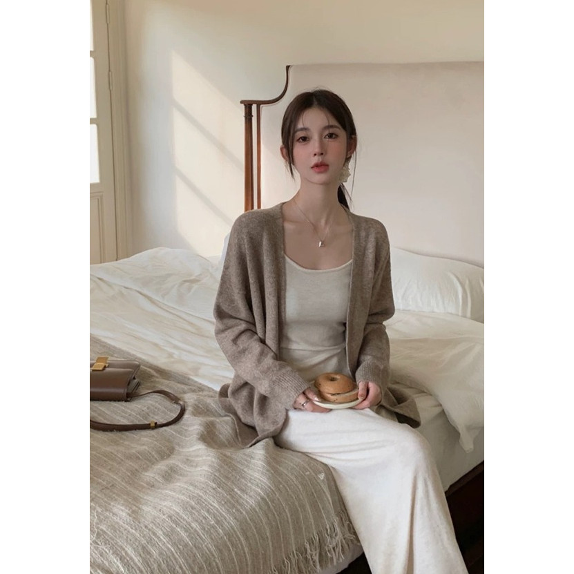 <Moses Queen> เสื้อคาร์ดิแกนทรงหลวมสไตล์เกาหลี ถักนุ่มสบาย เหมาะสำหรับฤดูใบไม้ผลิและฤดูใบไม้ร่วง