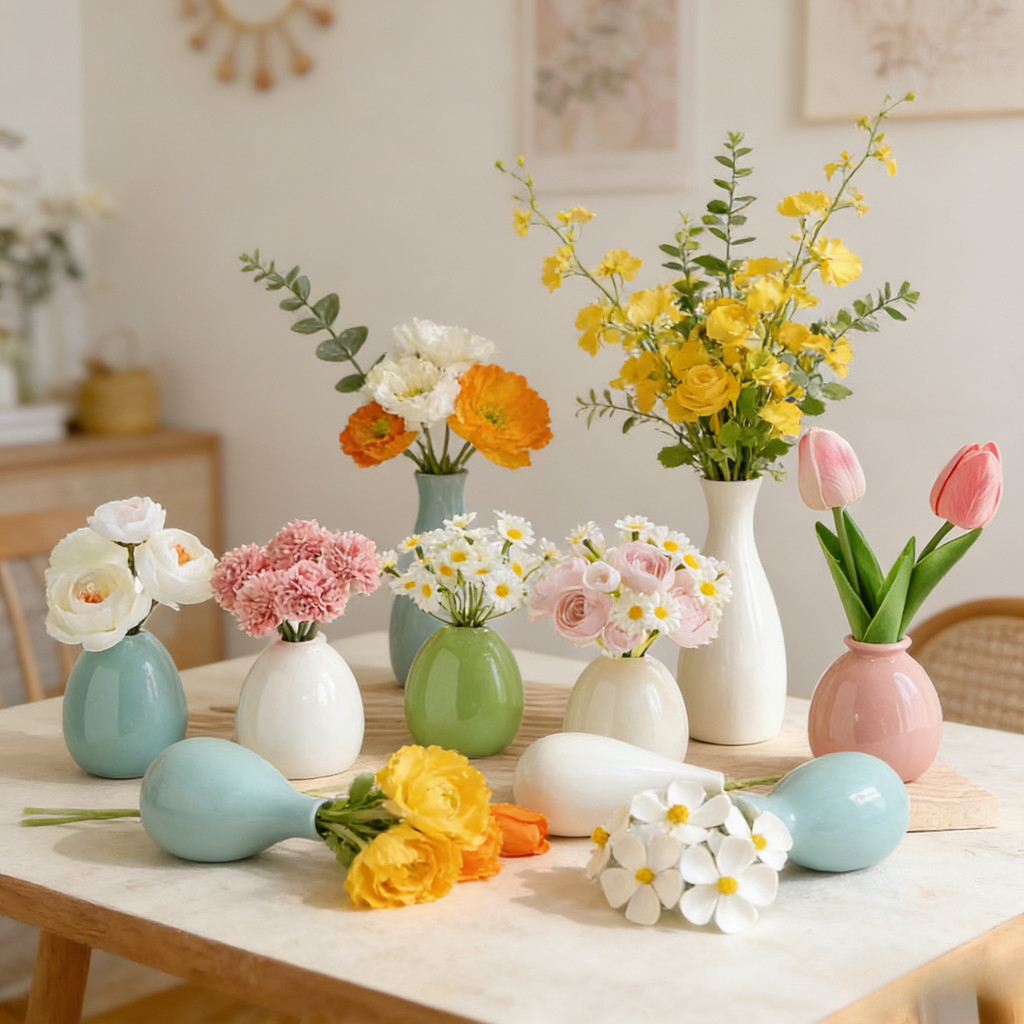 เซรามิกสีทึบแจกันขนาดเล็กที่เรียบง่ายรอบกระถางดอกไม้ที่ทันสมัยสําหรับจัดดอกทิวลิป