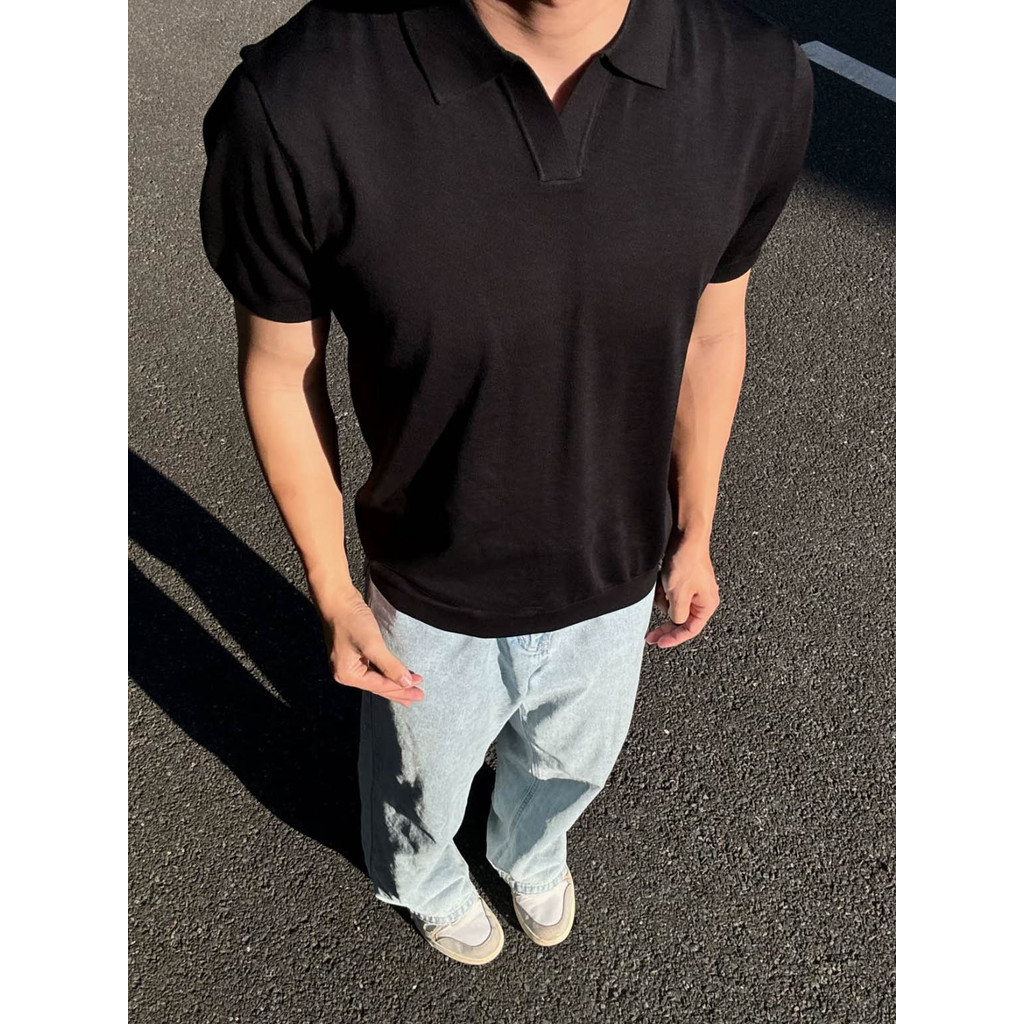 Z3SJ 25New Lyocell Tencel Old Money Style Simple Knit Short Sleeve Seagull Collar POLO Shirt