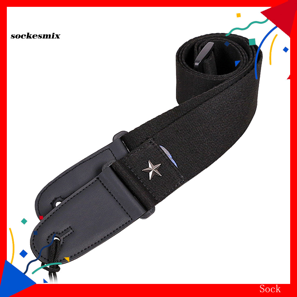 SX Cotton ปรับ Faux Leather Ends Acoustic Electric Guitar Bass Sling Strap