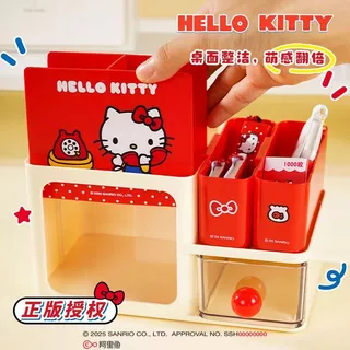 HelloKitty ที่ใส่ปากกา Hello Kitty นักเรียนน่ารัก ลิ้นชักมัลติฟังก์ชั่น กล่องเก็บของสํานักงานตั้งโต๊ะ