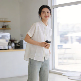 เสื้อเชิ้ตแขนสั้น ทรงคอจีน ทรงสวย สวมใส่สบาย