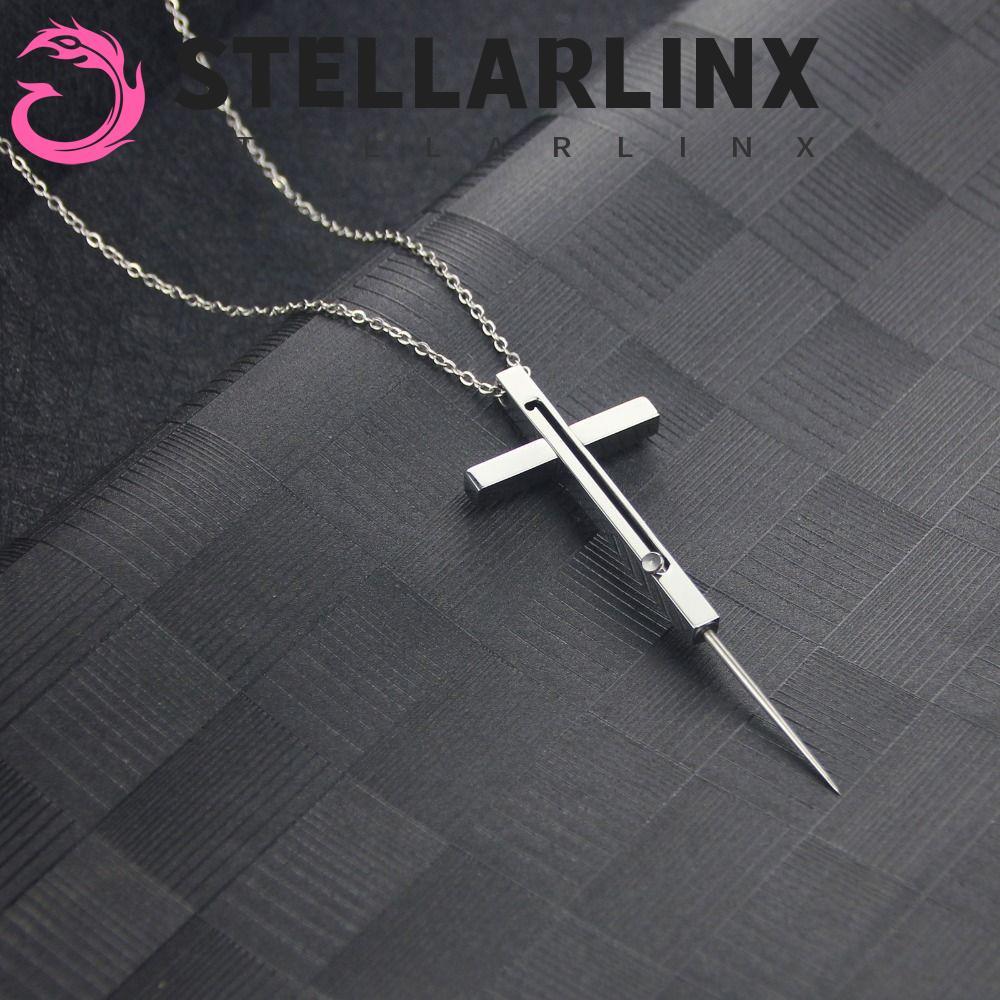 STELLARLINX Cross จี้ไม้จิ้มฟันสร้อยคอ,สแตนเลสปรับความยาวสแควร์ไม้จิ้มฟันสร้อยคอ,ประณีต Retractable ทําความสะอาดฟัน Push-pull ผลไม้ Pick Camping เครื่องมือ