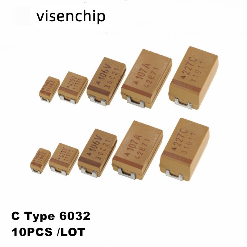 10pcs C ประเภท Tantalum Capacitor 6032 6.3V 10V 16V 25V 35V 220UF 100UF 10UF 22UF 47UF 4.7UF 227J 10