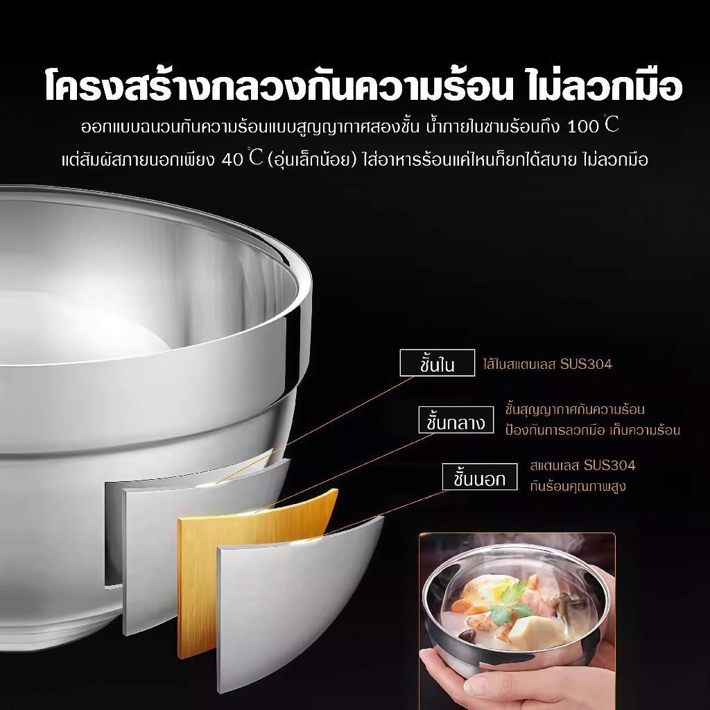 【ส่งในไทย】ชามสเตนเลส ชามเกาหลี ชามสองชั้นสไตล์เกาหลี รูปที่ 3