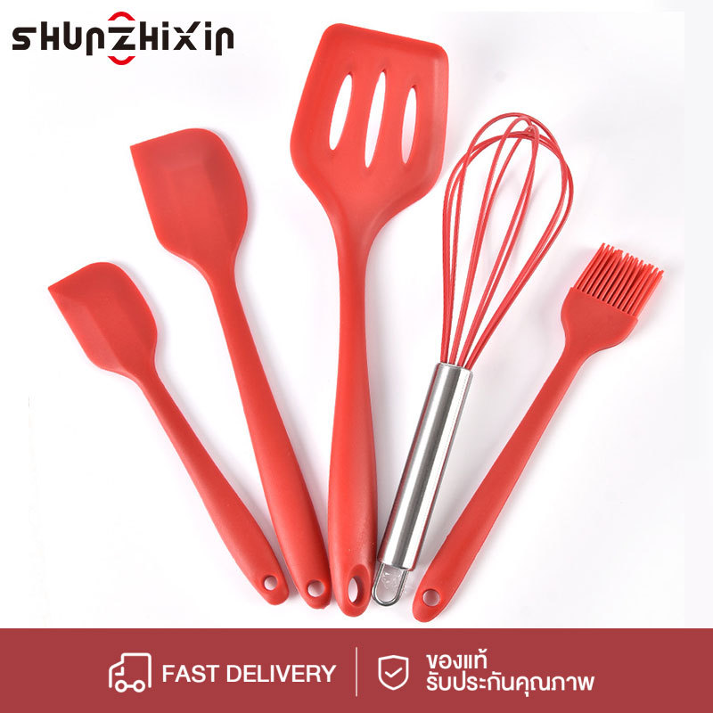 SZX ชุดเครื่องครัว ทนความร้อนสูง ไม่ละลาย ตะหลิว ไม้พาย ชุดครัว 5 ชิ้น ซิลิโคน ทนความร้อน เครื่องครัว ทัพพี