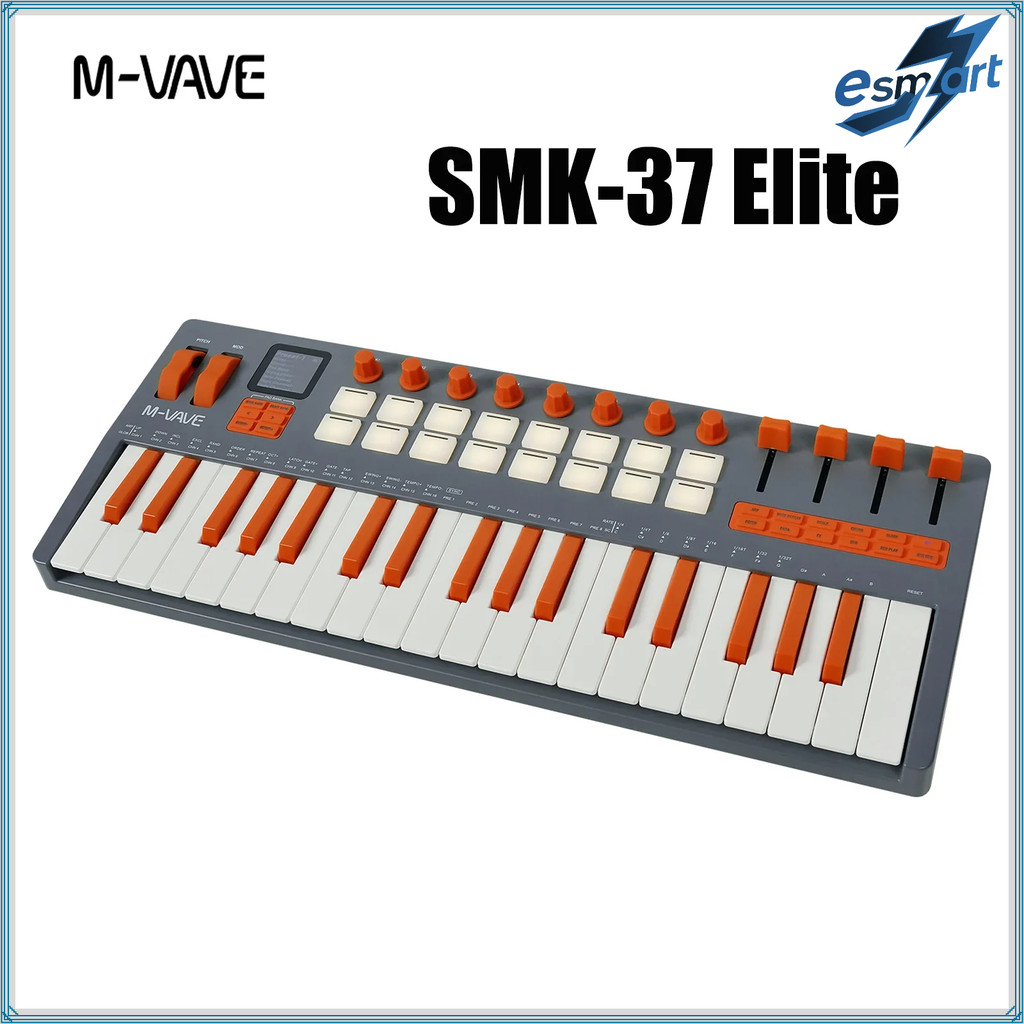 M-VAVE SMK-37 Elite MIDI คีย์บอร์ด - ตัวควบคุมแบบพกพา 37 คีย์พร้อม Synthesizer ในตัวและแผ่น RGB, 16 