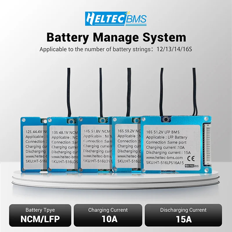 Heltec BMS 12S 13S 14S 16S 36v bms 10A 15A Overcharge/Overdischarge Board 3.7V 18650 NCM/LFP แบตเตอร