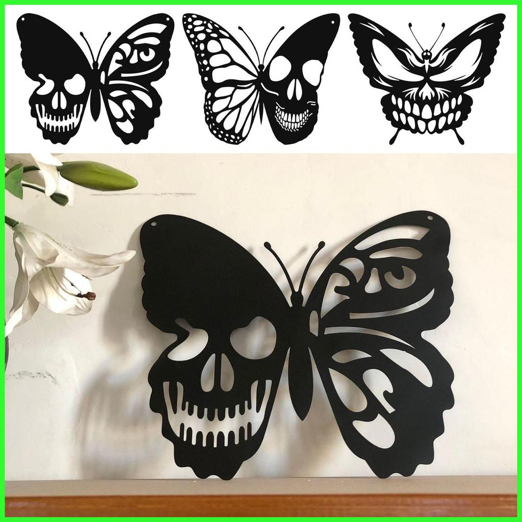 ฮาโลวีนผีเสื้อ Wall Art Skull โลหะ Wall Art โลหะผีเสื้อ Wall Art Wall Decor Skull ผีเสื้อ Wall Art f