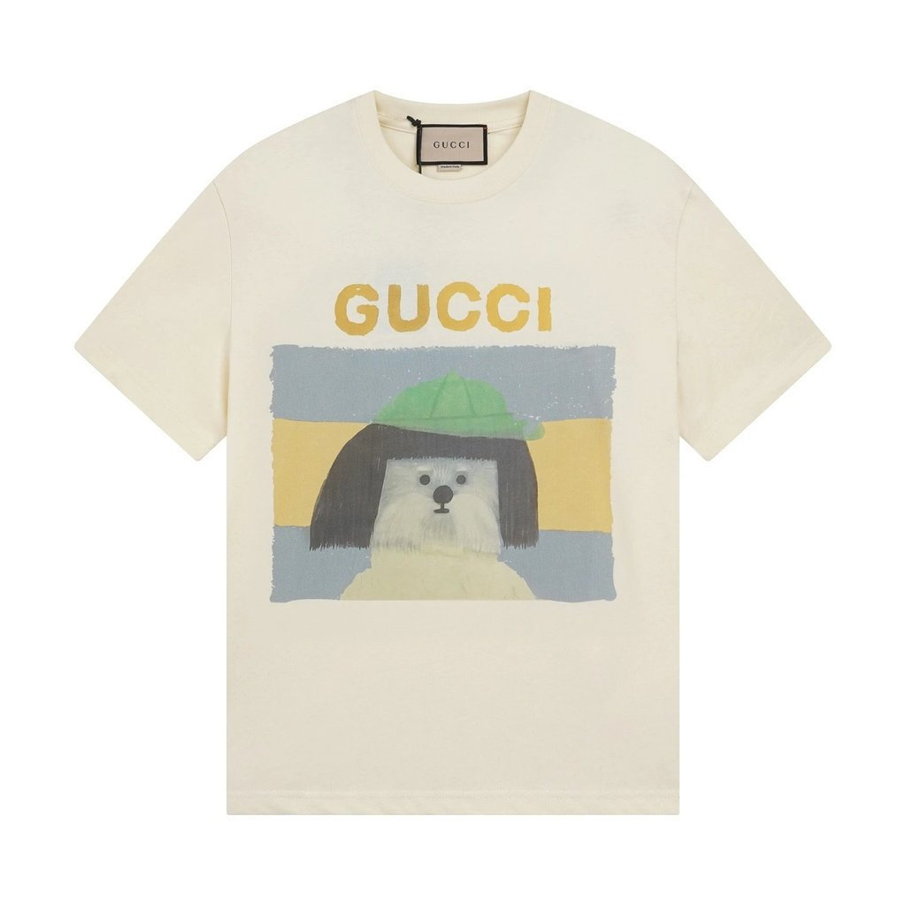 Gucci/GUCCI2026 คลาสสิกรอบคอแขนสั้นเสื้อยืดผู้ชายผู้หญิง High-End เกลียวหลวมขนาดใหญ่ All-Match Slim-