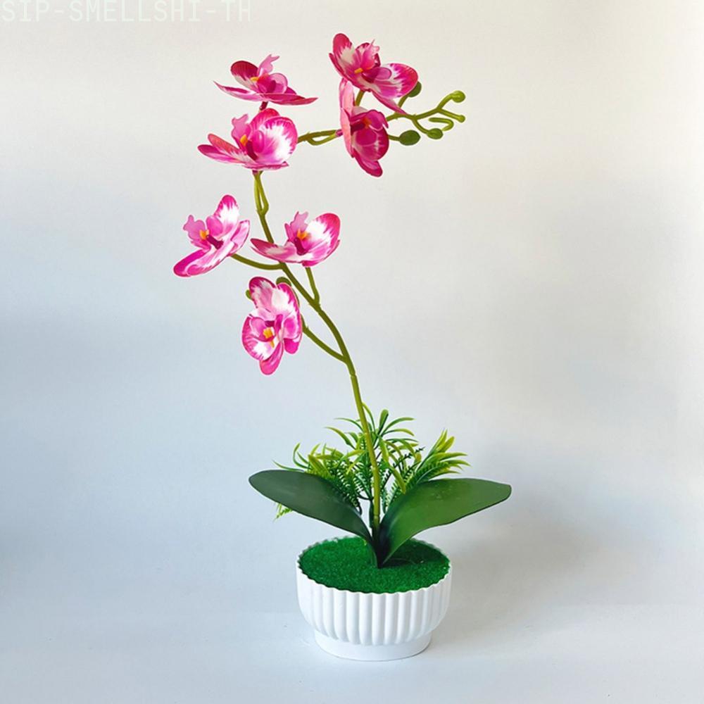 【SMELLSHI】Realistic 7 heads-Flower Orchid Potted Plant Maintenance-Free Home Office Decor