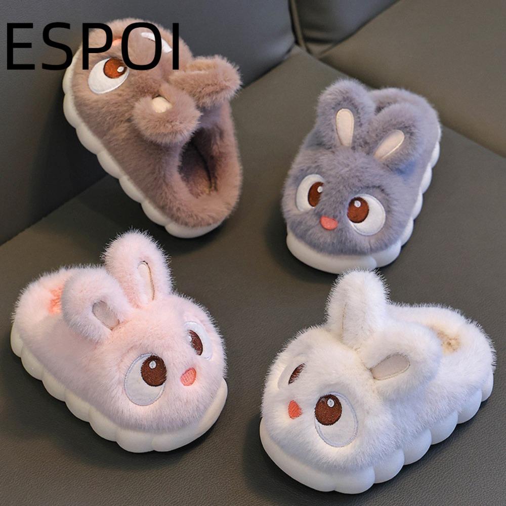 ESPOI รองเท้าแตะผ้าฝ้ายกระต่ายตาใหญ่ สำหรับใช้ในบ้านและฤดูหนาว ออกแบบน่ารัก สบายเท้า กันลื่น เหมาะสำหรับครอบครัว