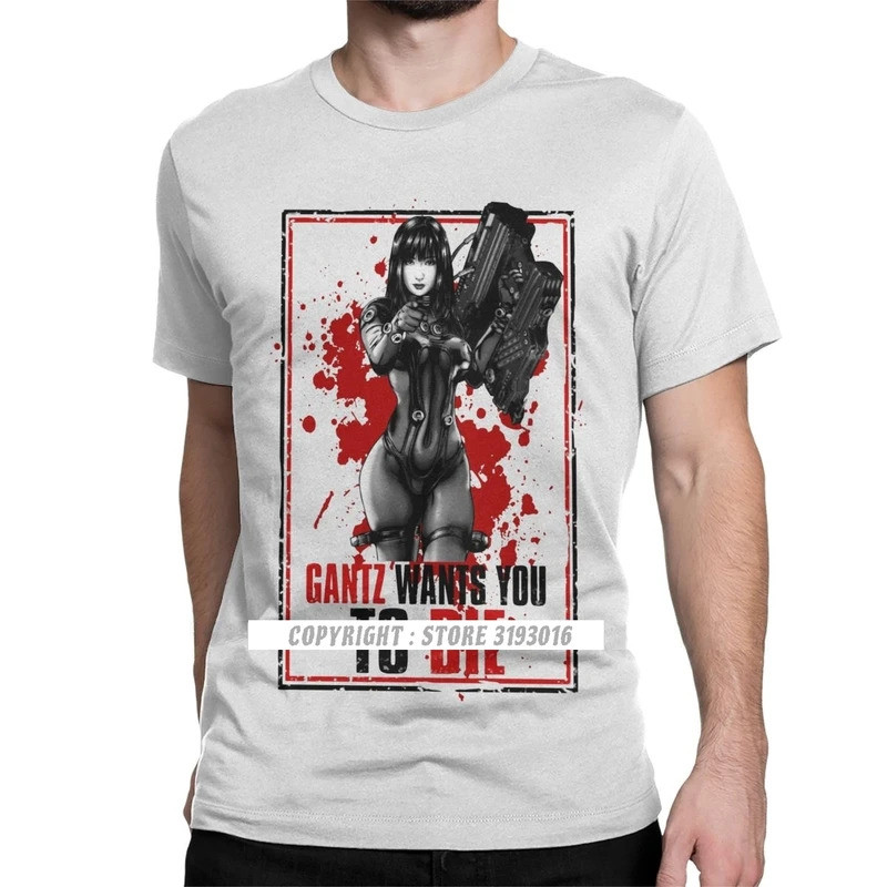 เสื้อยืด Gantz Needs Blood สำหรับผู้ชาย เสื้อยืดผ้าฝ้าย Kei Kurono Kato Masaru Reika Gun อนิเมะญี่ปุ